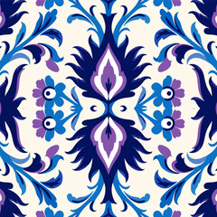 Uzbek floral motif ethnic ikat pattern beautiful background art.