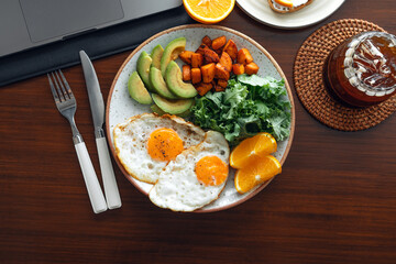 Healthy breakfast on the desk