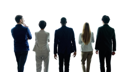 多国籍ビジネスパーソンのグループの後ろ姿　背景透過切り抜きPNG