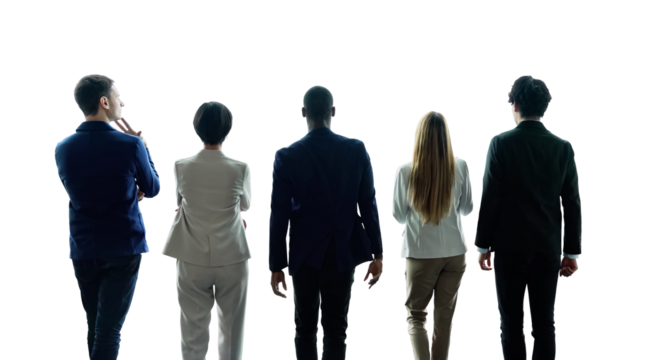 多国籍ビジネスパーソンのグループの後ろ姿　背景透過切り抜きPNG