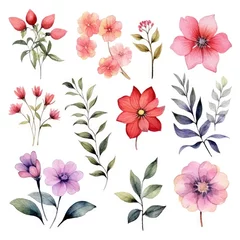 Tuinposter Watercolor flowers. Set Watercolor of multicolored colorful soft flowers. Flowers are isolated on a white background. Flowers pastel colors. generative ai © Nikolai
