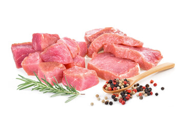 Raw pork meat on white background