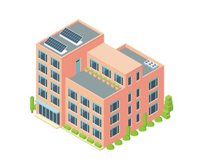 Vector illustration of flat isometric building, office or apartment city illustration element