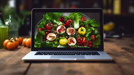 Mix vegetable on laptop screen created with Generative AI