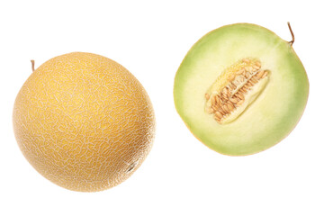 Sweet melon with half on white background