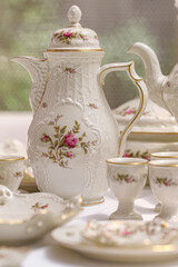 Classic rose collection. Rosenthal group germany vintage tea sets with embossed patterns and roses