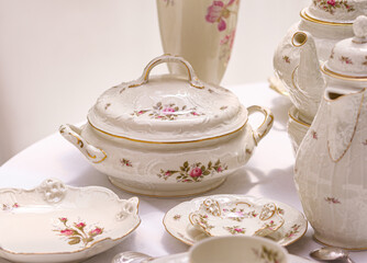 Classic rose collection. Rosenthal group germany vintage tea sets with embossed patterns and roses