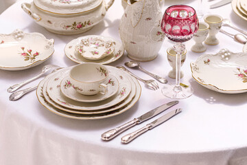Classic rose collection. Rosenthal group germany vintage tea sets with embossed patterns and roses