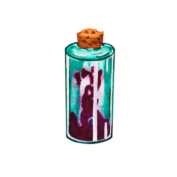 recommend clip art: Watercolor illustration of a magical elixir. The drawing of the potion is made by hand. witch's enchantment potion for your design