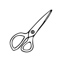 Hand drawn doodle stationery scissors. Office scissors icon. Isolated on a white background.