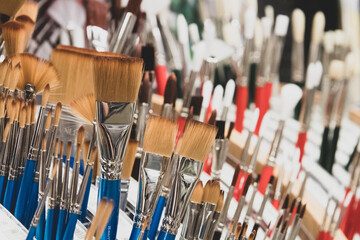 Wide Art Brushes with Blue Handles