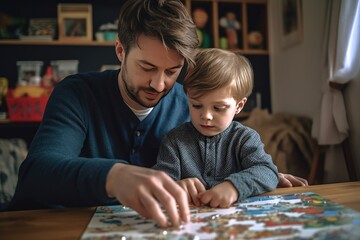 Fototapeta premium Father and Son Engaging in Intellectual Pursuits. Generative AI