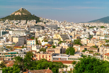 Obraz premium Cityscape of Athens with Lycabettus Hill, Greece
