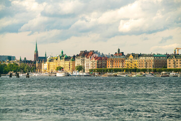 Fototapeta premium cityscape of Kungsholmen on Riddarfjarden bay, Stockholm, Sweden