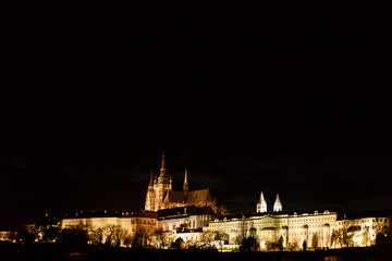 View of St. Vitus Cathedral in Prague at night