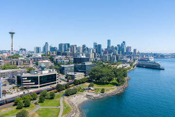 The Seattle, Washington waterfront skyline in June