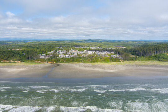 Aerial view of the beach at Seabrook, Washington in June