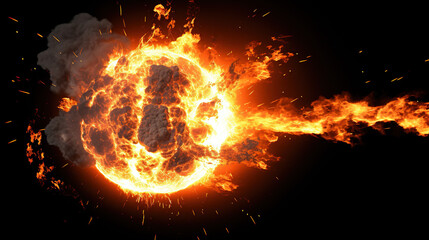 Fototapeta premium Explosive Energy: Dynamic Fireball Explosion with Fiery Flames and Flying Particles, Generative AI