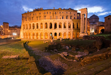 The ancient theater Marcello, night view. Rome, Italy