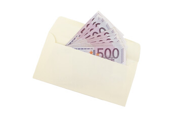 five hundred euro banknotes in a beige envelope