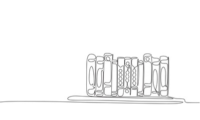 Continuous one line drawing of shelf book banner. Linear style. Doodle vector illustration