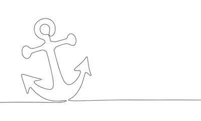 Continuous one line drawing of anchor banner. Linear style. Doodle vector illustration