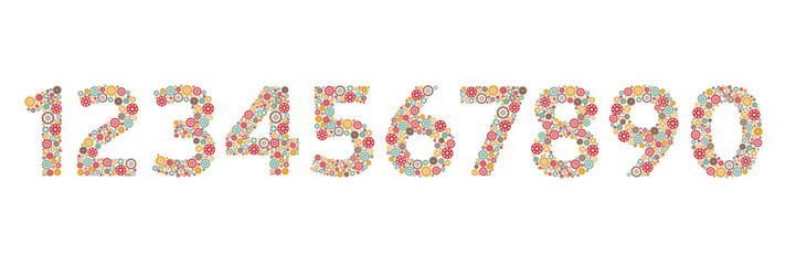 Vector print numbers of gears. Number 1 2 3 4 5 6 7 8 9 0. 