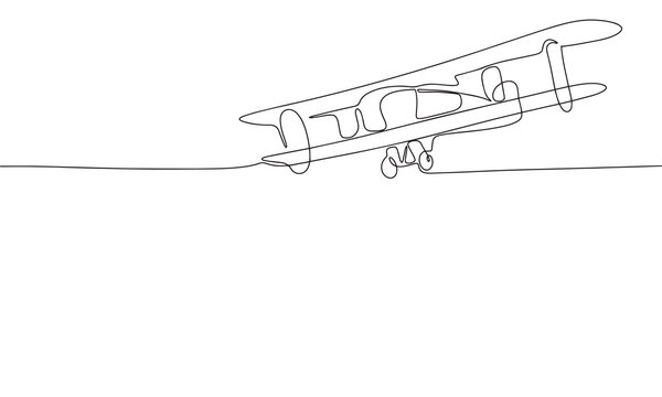 recommend clip art: Continuous one line drawing of Biplane banner. Linear style. Doodle vector illustration