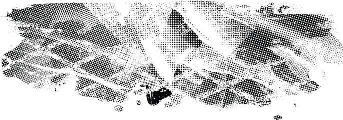 Glitch distorted grunge layer  . Noise destroyed texture . Trendy defect error shapes . Overlay grunge texture . Distressed effect .Vector shapes with a halftone dots screen print texture.