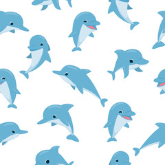 Vector seamless pattern with cute dolphins. Illustration for magazine, book, poster, card, web pages.