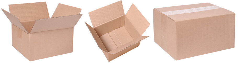 set of  brown cardboard box mockup isolated
