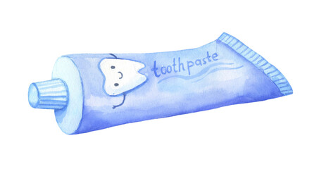 Toothpaste, Tooth Care Equipment watercolor Sketch. Dental Hygiene Accessory Symbol.
