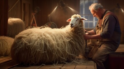 farmer shearing sheep