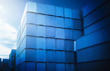 Containers Cargo Shipping. Handling of Logistic Transportation Industry. Cargo Container ships, Freight Trucks Import-Export. Distribution Warehouse. Shipping Logistics Transport.