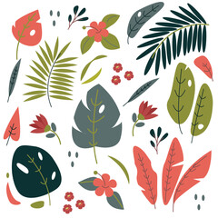 vector set with tropic plant and flowers 