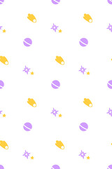 Cute Hand Drawn Galaxy Space Saturn Comet Seamless Pattern Wallpaper Background Cartoon Illustration