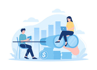 Looking for solutions to increase productivity concept trending flat illustration