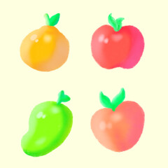 Handdrawing Fruit Apple Peach Mango Orange Ilustration Colorful Crayon