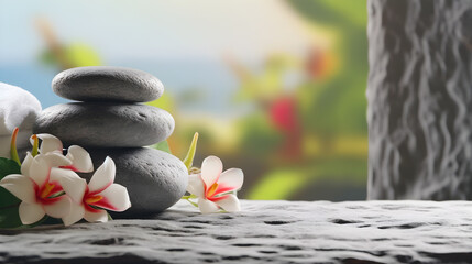 spa still life stone stack with flower created with Generative AI 