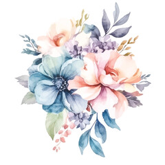 Fototapeta na wymiar Dreamy Watercolor Fairy Flowers on a White Background
