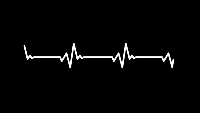 Heartbeat Pulse Rate animation Alpha channel. Electrocardiogram beeping trace in Heart rate monitor. Blood pressure Pulse trace. Heart rhythm EKG or ECG. Monitoring Patient Health Condition.