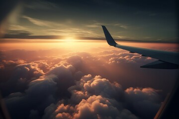 Obraz premium Wing airplane flying. Generate Ai