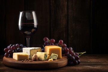 Naklejka na ściany i meble Red wine cheese. Generate Ai