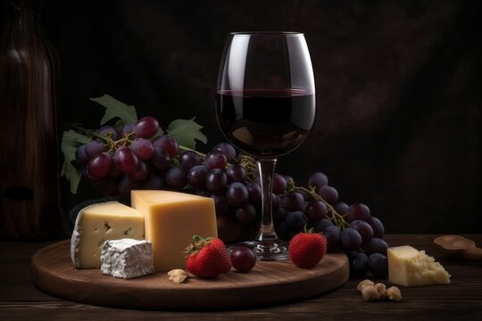Red wine cheese grapes. Generate Ai
