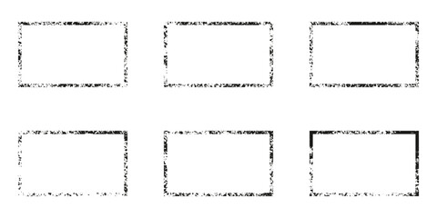 Rough Frame Set. Paint Spray Texture Collection. Grunge Rectangle Border. Black Graffiti Edge Form, Dirty Edge with Splash Effect. Blank Retro Frame. Abstract Design. Isolated Vector Illustration