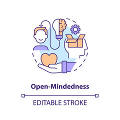 Open mindedness concept icon. Different perspective. Drive change. Cultural awareness. Embracing diversity abstract idea thin line illustration. Isolated outline drawing. Editable stroke