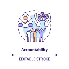 Accountability concept icon. Diversity and inclusion. Equal opportunity. Society change. Taking responsibility abstract idea thin line illustration. Isolated outline drawing. Editable stroke