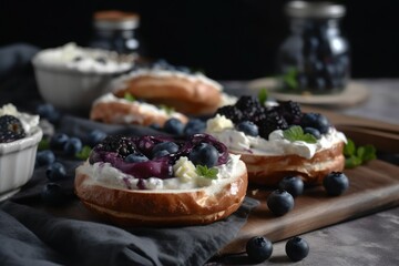 Sandwich cream blueberry snack. Generate Ai