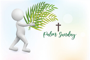 3d small white people-Palm Sunday religious catholic church christianism symbol icon render banner background template