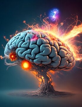 Concept art of a human brain exploding with knowledge and creativity. generative ai